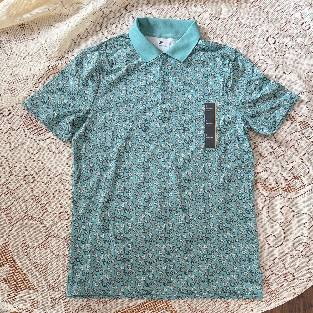 All in Motion Teal and White Patterned Polo Shirt